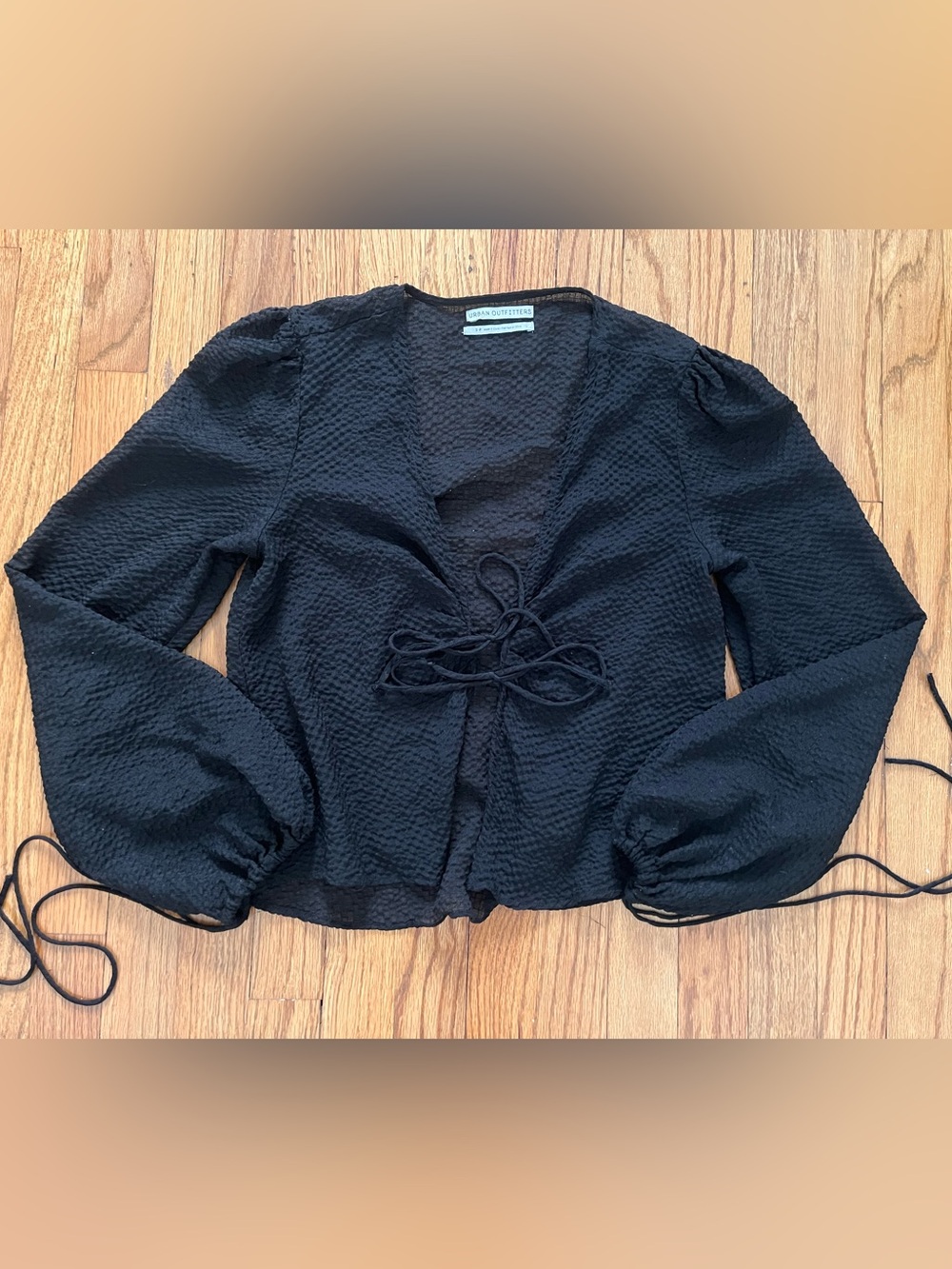 Urban Outfitters Black Textured Tie-Front Top
